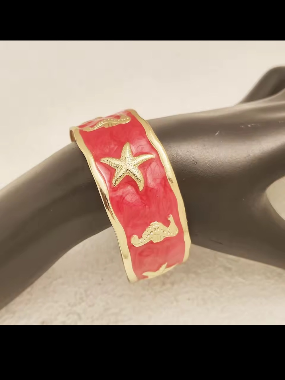 Gold-Tone Red Enamel Sea Life Cuff - Picture 4 of 10